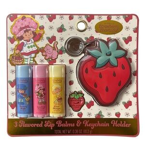 Strawberry Shortcake Flavored Lip Balm Set with Keychain